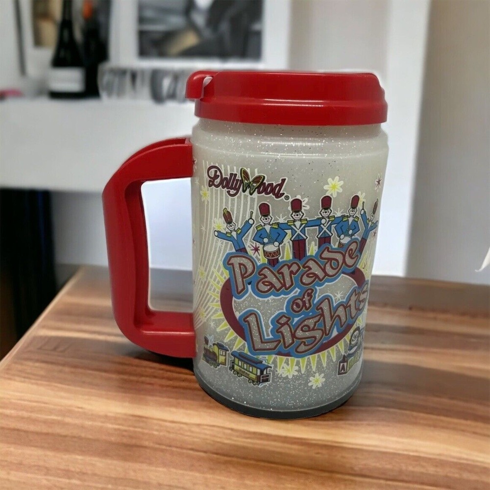 Dollywood Parade of Lights Light Up Glitter Travel Mug Red Christmas Souvenir